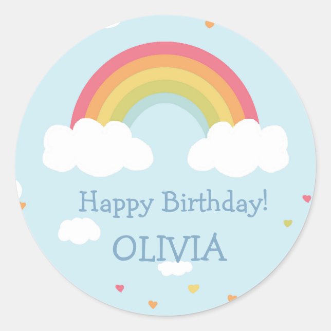 Personalized Rainbow Birthday Party Stickers (Front)