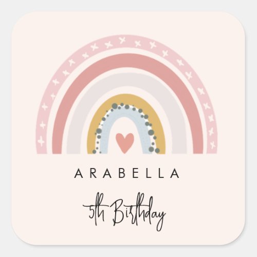 Personalized Rainbow Birthday Square Sticker