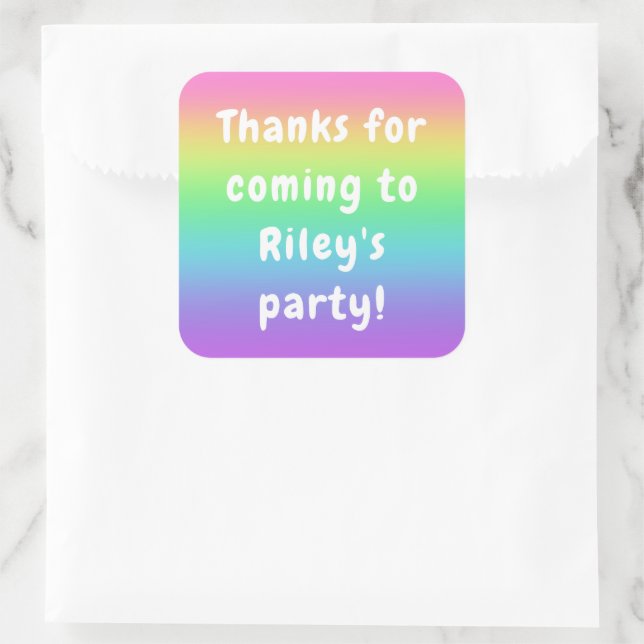 Personalized Rainbow Birthday Square Sticker (Bag)