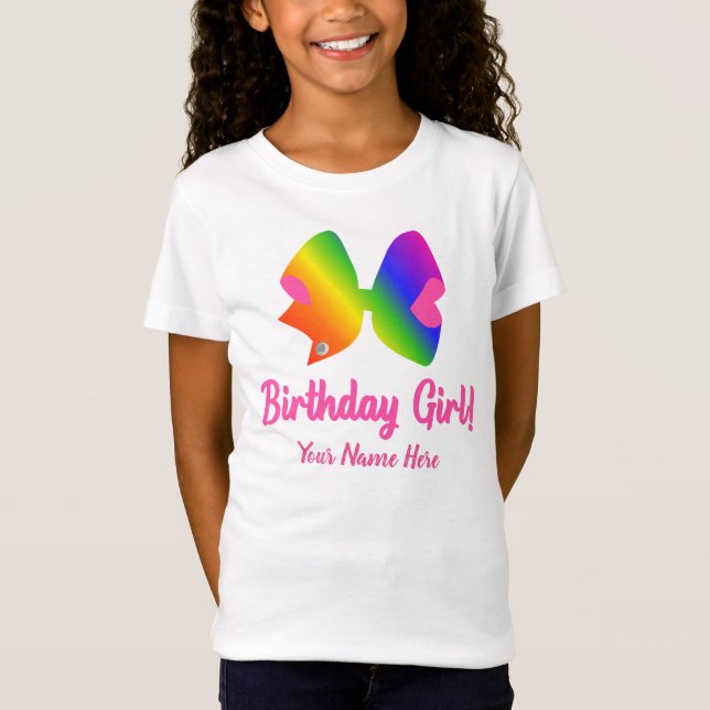 Personalized Rainbow Bow Birthday Girl Shirt (Front)