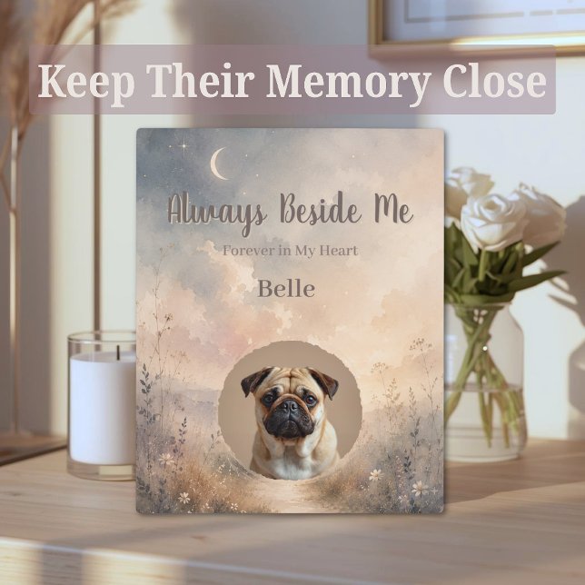 Personalized Rainbow Bridge Pet Memorial Plaque (Personalized Rainbow Bridge acrylic plaque memorial with pet photo, moon sky & soft florals)
