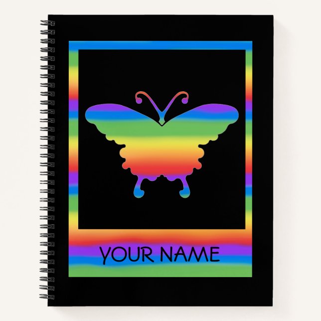 Personalized Rainbow Butterfly Spiral Notebook (Front)