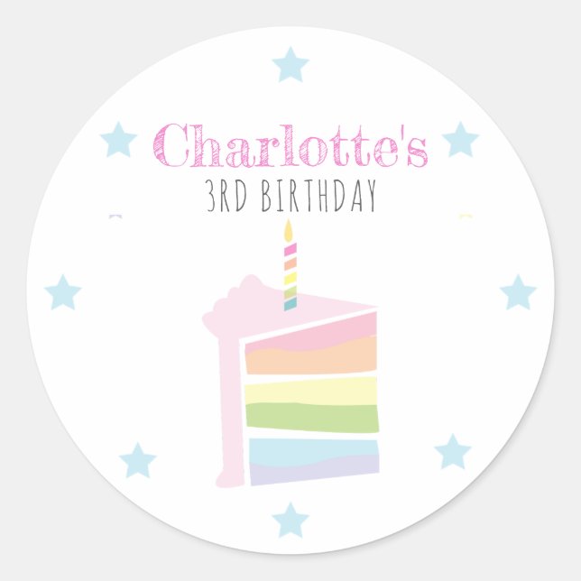 Personalized Rainbow Cake Pastel Birthday Classic Round Sticker (Front)