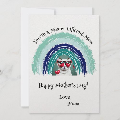 Personalized Rainbow Cat Photo Mothers Day Card