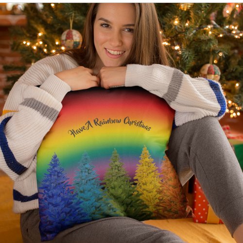Personalized Rainbow Christmas Tree Throw Pillow