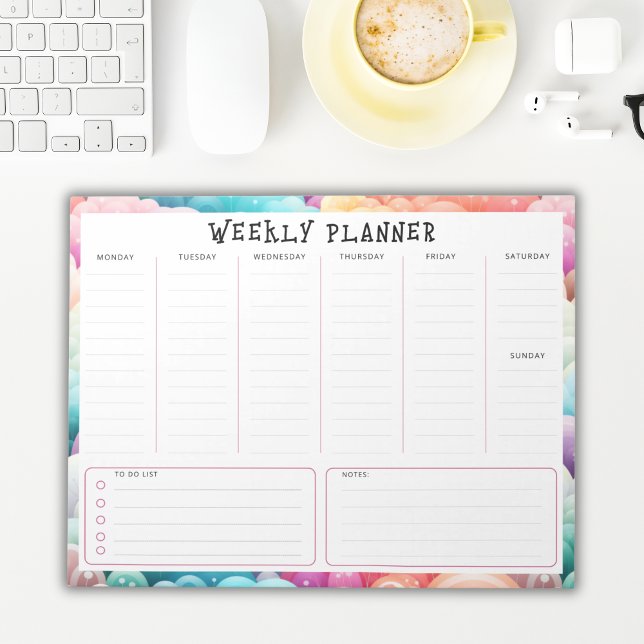 Personalized Rainbow Cloud Border, Weekly Planner Notepad (Creator Uploaded)