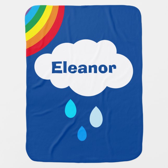 Personalized Rainbow, Clouds and Rain Baby Blanket (Front)
