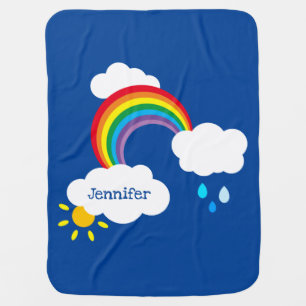 Personalized Rainbow, Clouds, Raindrops and Sun Baby Blanket