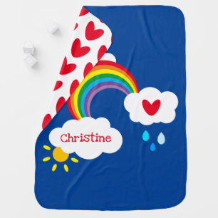 Personalized Rainbow, Clouds, Raindrops and Sun Baby Blanket