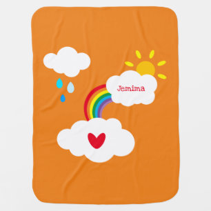 Personalized Rainbow, Clouds, Raindrops and Sun Baby Blanket