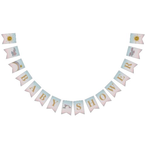 Personalized rainbow_clouds_sun theme_pinkblue bunting flags