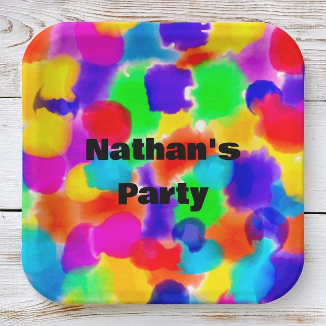 Personalized Rainbow color splash  Paper Plates (Creator Uploaded)