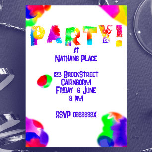 Personalized Rainbow Color Splash Party Invitation