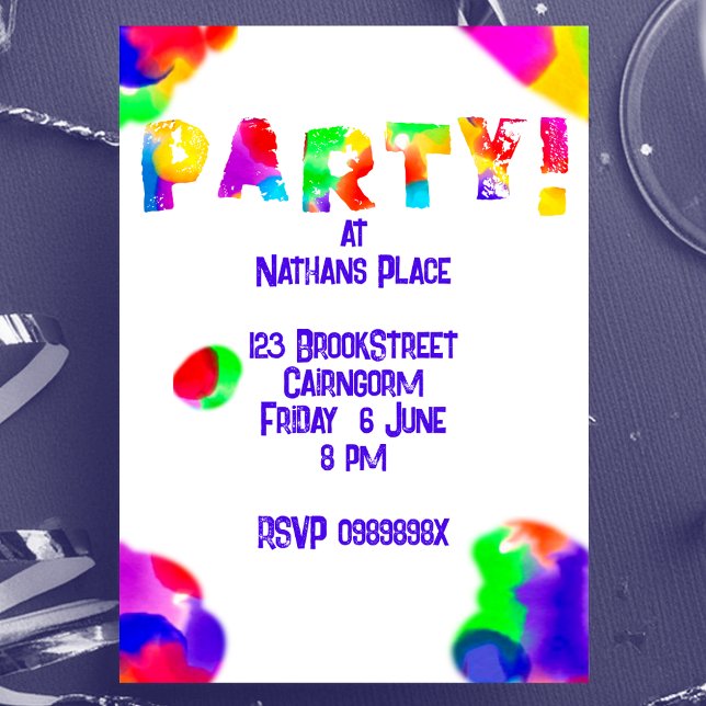 Personalized Rainbow Color Splash Party Invitation (Creator Uploaded)
