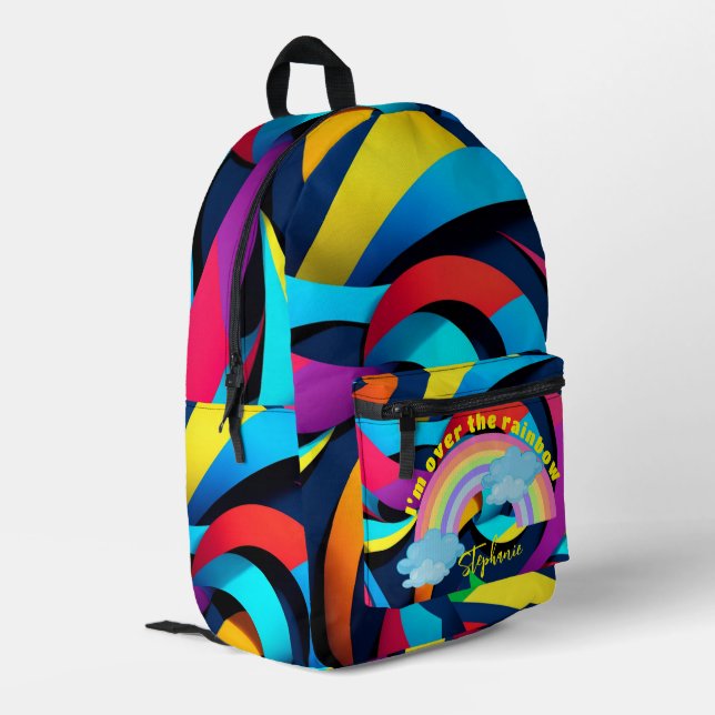 Personalized rainbow color striped Backpack,  Printed Backpack (Back Corner Left)
