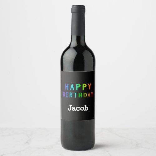 Personalized Rainbow Colored Happy Birthday Wine Label