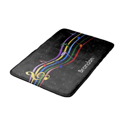 Personalized Rainbow Colored Music Notes Bath Mat