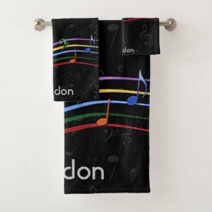 Personalized Rainbow Colored Music Notes Bath Towel Set