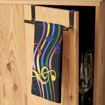Personalized Rainbow Colored Music Notes Kitchen Towel by giftsbonanza at Zazzle