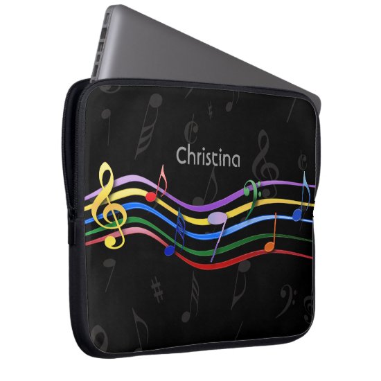 Personalized Rainbow Colored Music Notes Laptop Sleeve