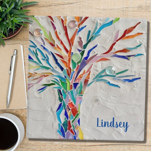 Personalized Rainbow Colored Tree 3 Ring Binder