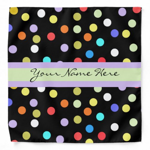 Personalized Rainbow Confetti on Black Bandana