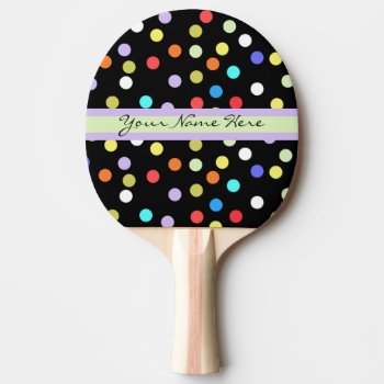 Personalized Rainbow Confetti On Black Ping Pong Paddle by suchicandi at Zazzle