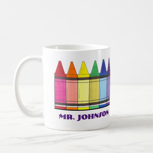 Personalized Rainbow Crayons Art Teacher Artist Coffee Mug (Left)