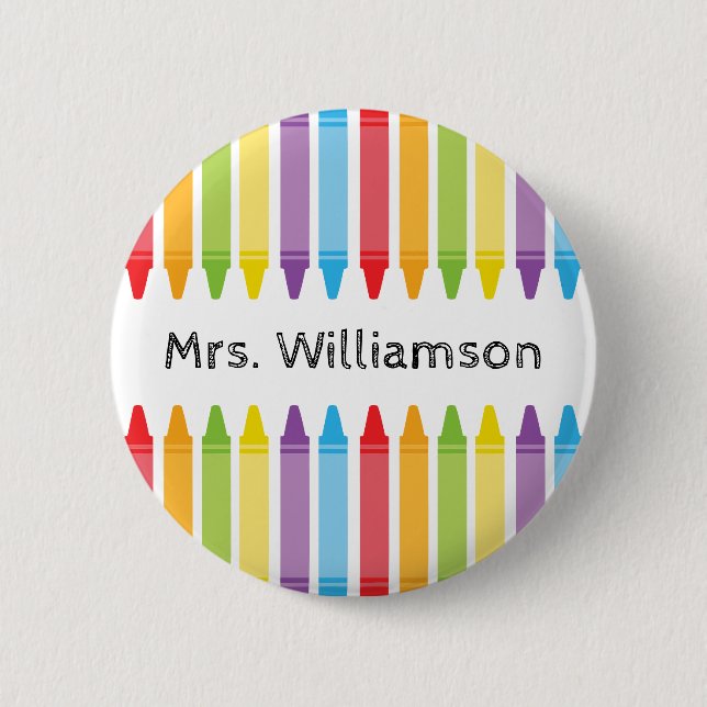 Personalized Rainbow Crayons Teacher Appreciation Button (Front)