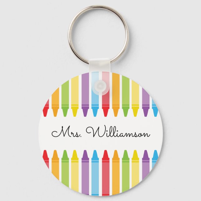 Personalized Rainbow Crayons Teacher Appreciation Keychain (Front)