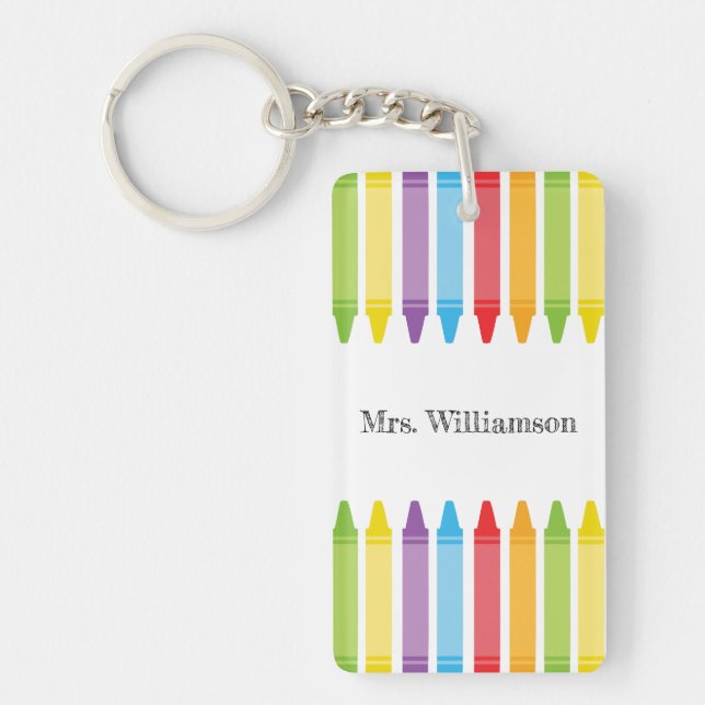 Personalized Rainbow Crayons Teacher Appreciation  Keychain (Front)