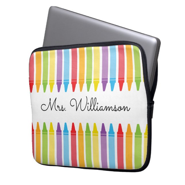 Personalized Rainbow Crayons Teacher Appreciation Laptop Sleeve (Front Left)