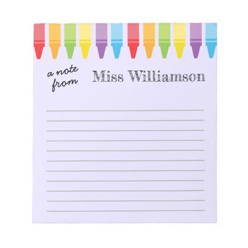 Personalized Rainbow Crayons Teacher Appreciation Notepad
