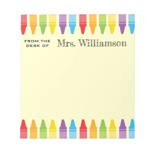 Personalized Rainbow Crayons Teacher Appreciation Notepad