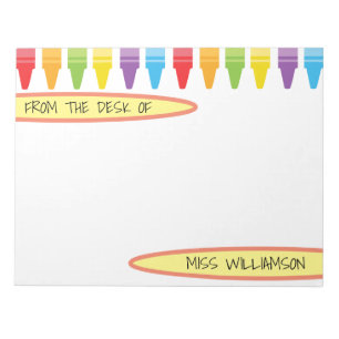 Personalized Rainbow Crayons Teacher Appreciation Notepad