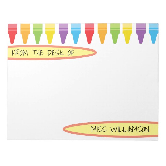 Personalized Rainbow Crayons Teacher Appreciation Notepad (Front)