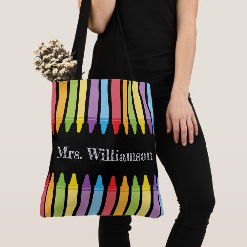 Personalized Rainbow Crayons Teacher Appreciation  Tote Bag
