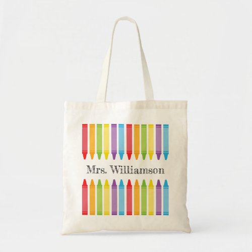Personalized Rainbow Crayons Teacher Appreciation Tote Bag