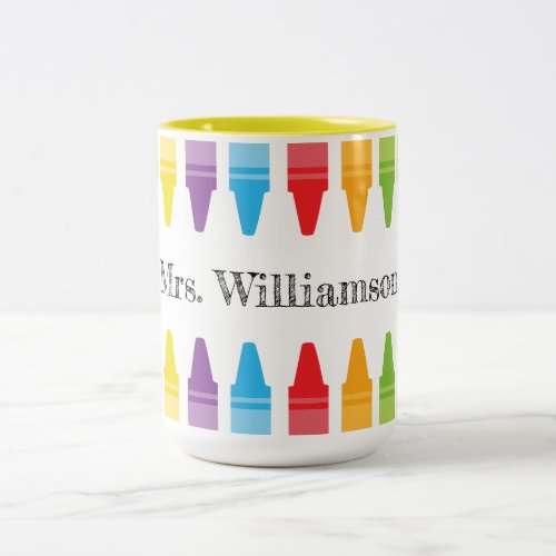 Personalized Rainbow Crayons Teacher Appreciation  Two_Tone Coffee Mug