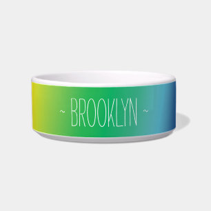 Personalized rainbow custom name text cute dog cat bowl