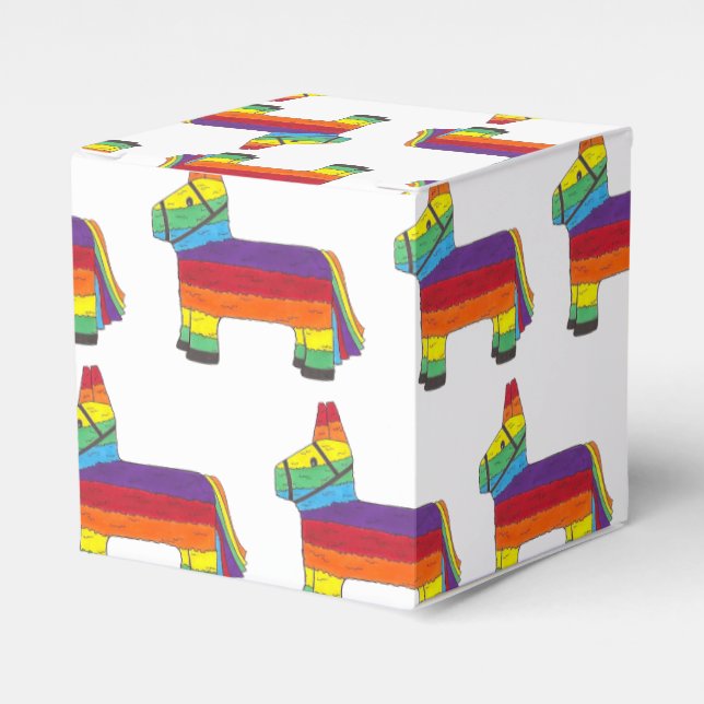 Personalized Rainbow Donkey Piñata Birthday Party Favor Boxes (Front Side)