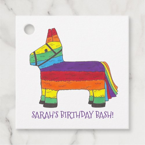 Personalized Rainbow Donkey Piata Birthday Party Favor Tags