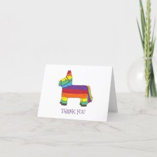 Personalized Rainbow Donkey Piñata Birthday Party Letterpress Thank You Card