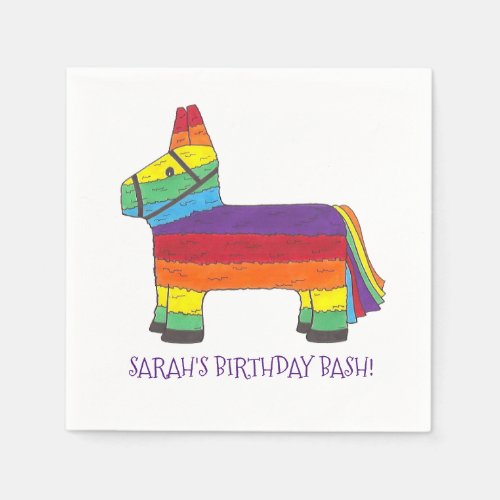 Personalized Rainbow Donkey Piata Birthday Party Napkins