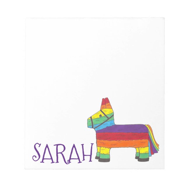 Personalized Rainbow Donkey Piñata Birthday Party Notepad (Front)