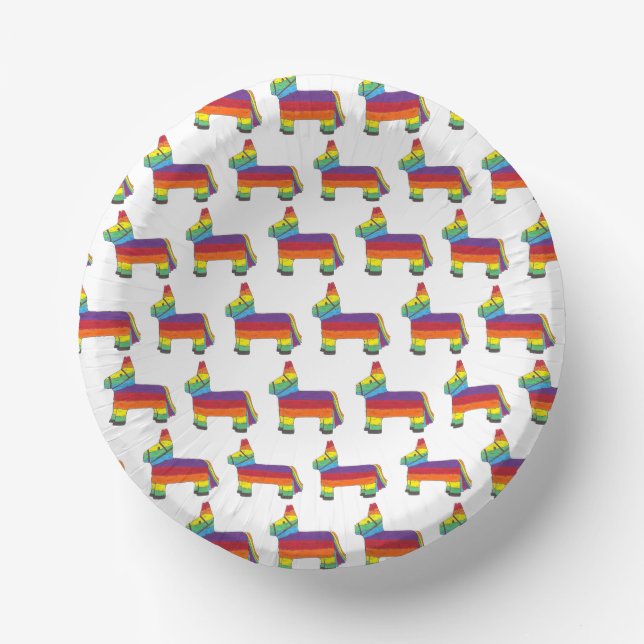 Personalized Rainbow Donkey Piñata Birthday Party Paper Bowls (Front)