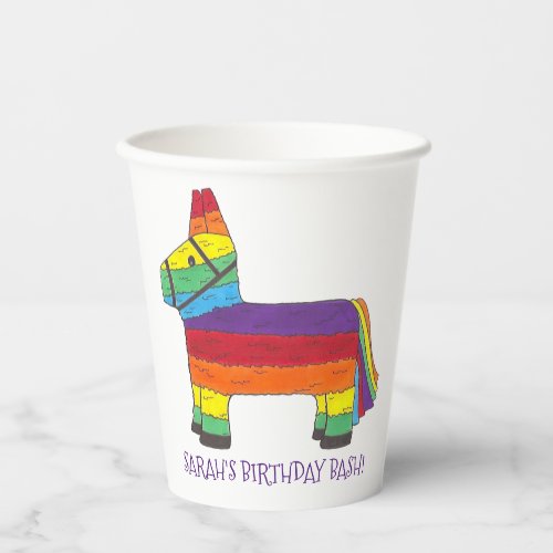 Personalized Rainbow Donkey Piata Birthday Party Paper Cups