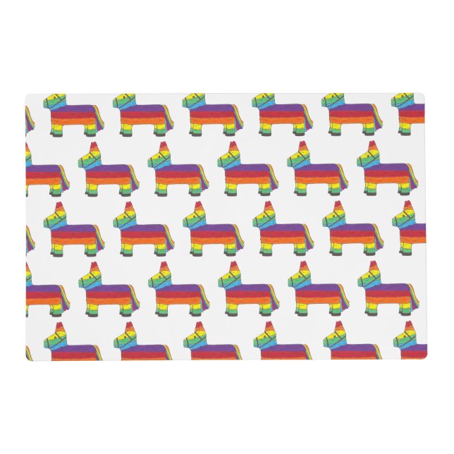 Personalized Rainbow Donkey Piñata Birthday Party Placemat (Front)