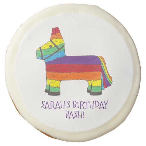 Personalized Rainbow Donkey Piata Birthday Party Sugar Cookie