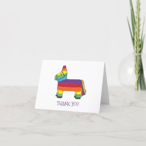 Personalized Rainbow Donkey Piata Birthday Party Thank You Card